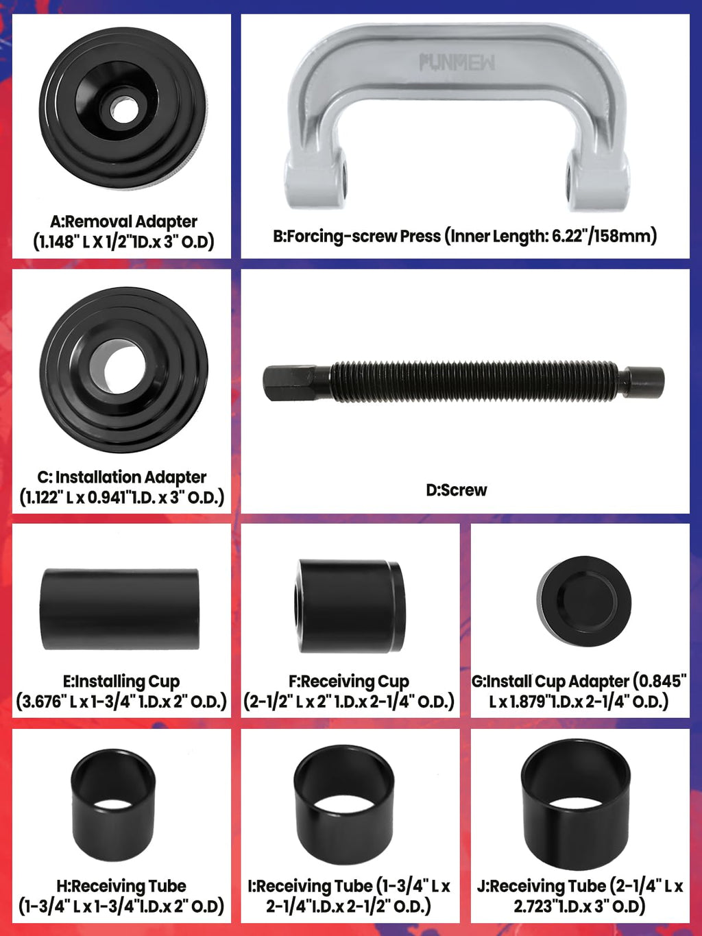 10 pcs Ball Joint Press & U Joint Removal Tool Kit with 4 * 4 Adapters C8106