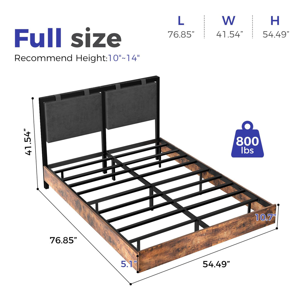 Full Size Floating Bed Frame with LED Lights and Adjustable Headboard Y496