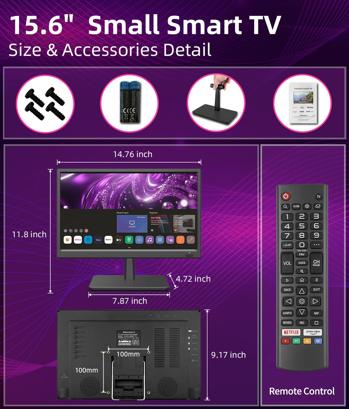15.6 Inch HD 1080P LED Flat Screen Smart TV S69342