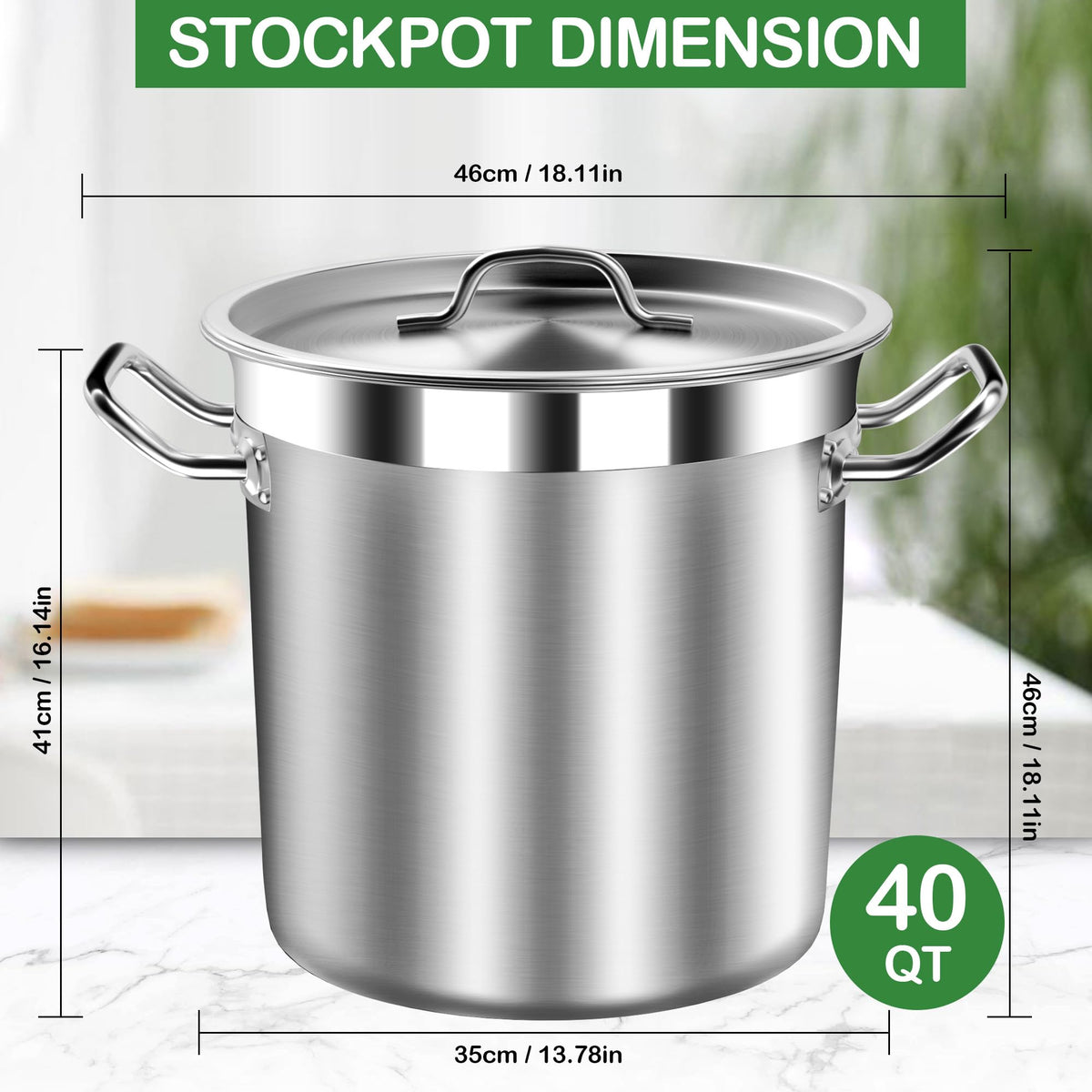 40 Quart Stainless Steel Stockpot with Lid D4436