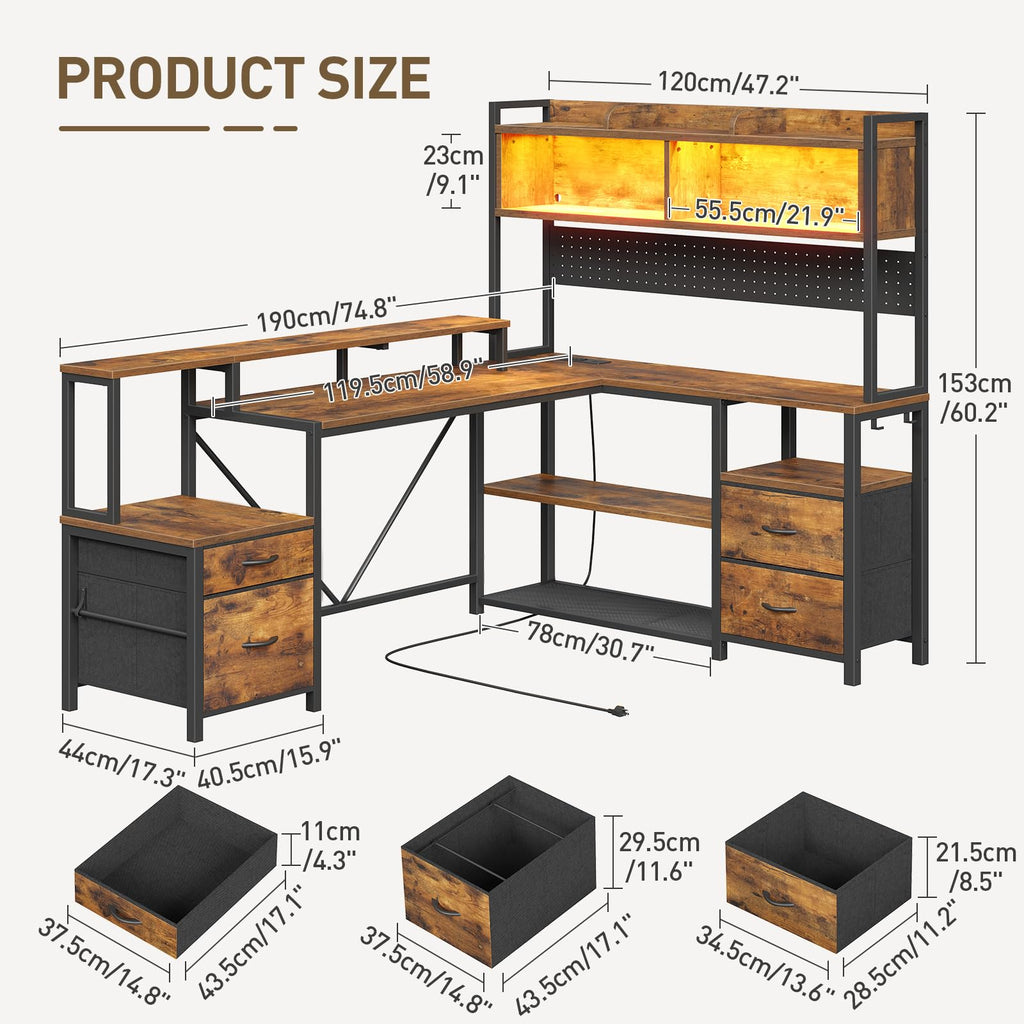 L Shaped Gaming Desk with Storage Drawers & Shelves L781875