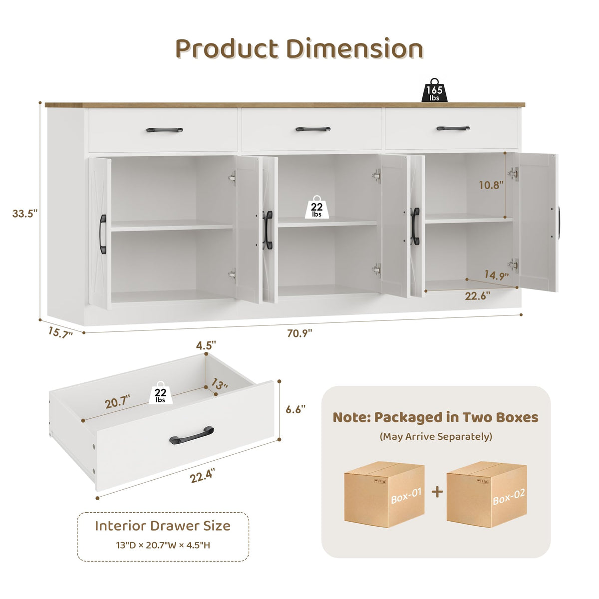 White Kitchen Sideboard Buffet Cabinet with Storage Z482