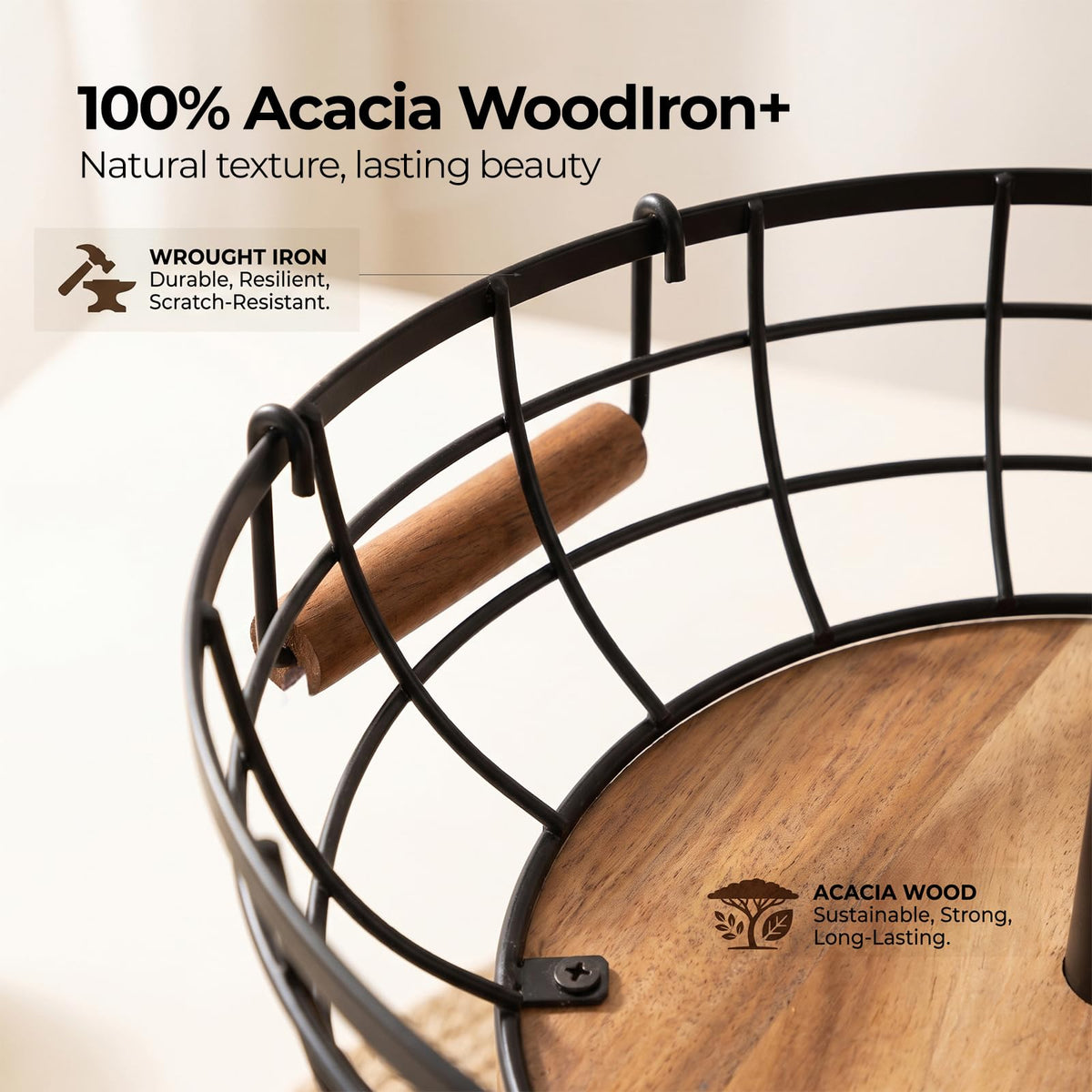 2-tier Metal Fruit Basket Bowl with Wooden Base Q76864