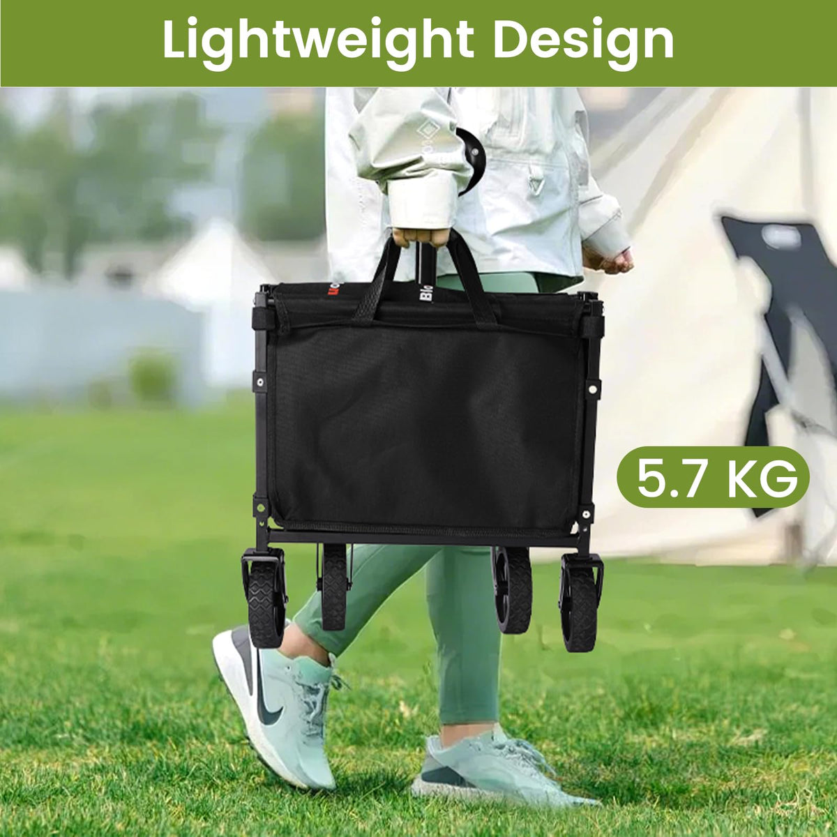 Folding Wagon Cart with Wheels, 220lbs, Black Z725