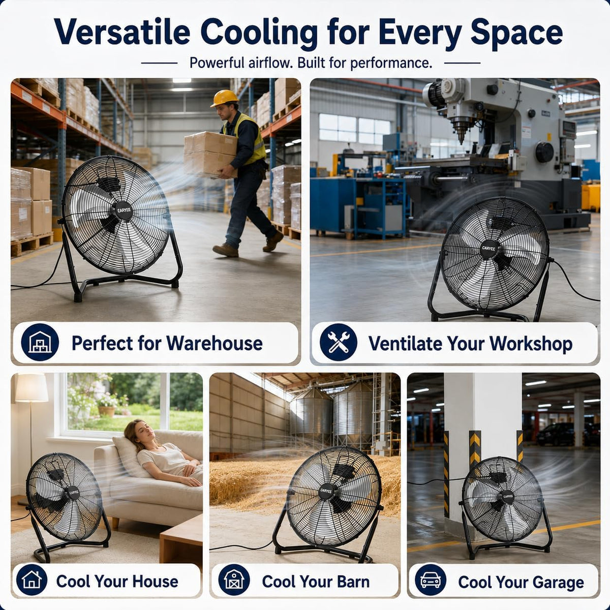 20 Inch Industrial Floor Fan, 3 Speeds, 360° Tilt E132589