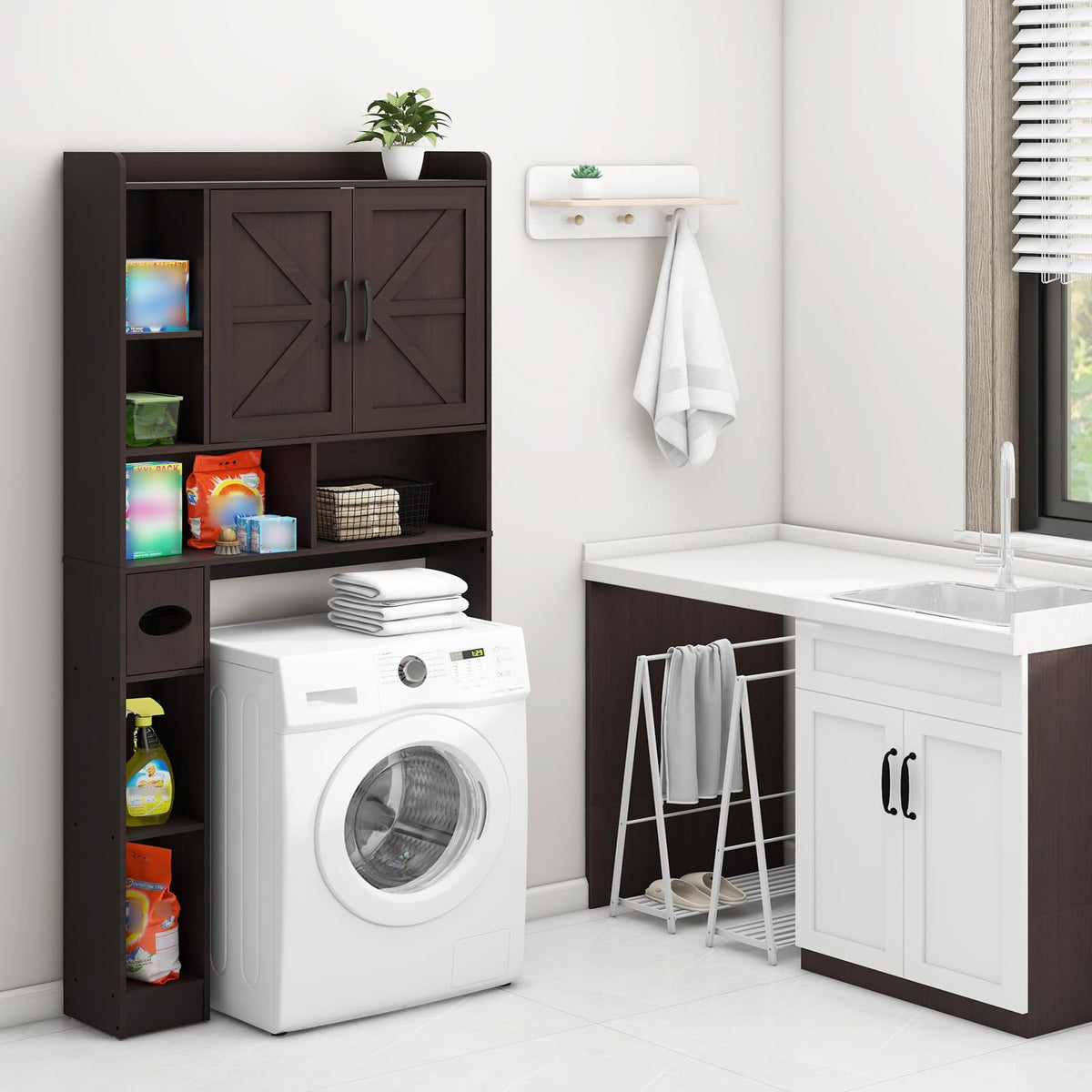Over The Toilet Storage Cabinet with 2 Barn Doors, Espresso A742180