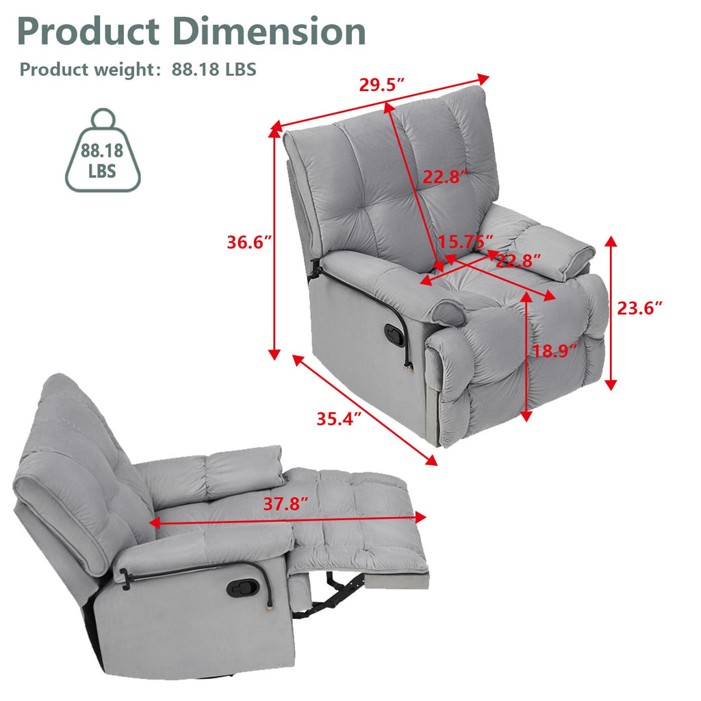 Gray Velvet Recliner Chair I8919