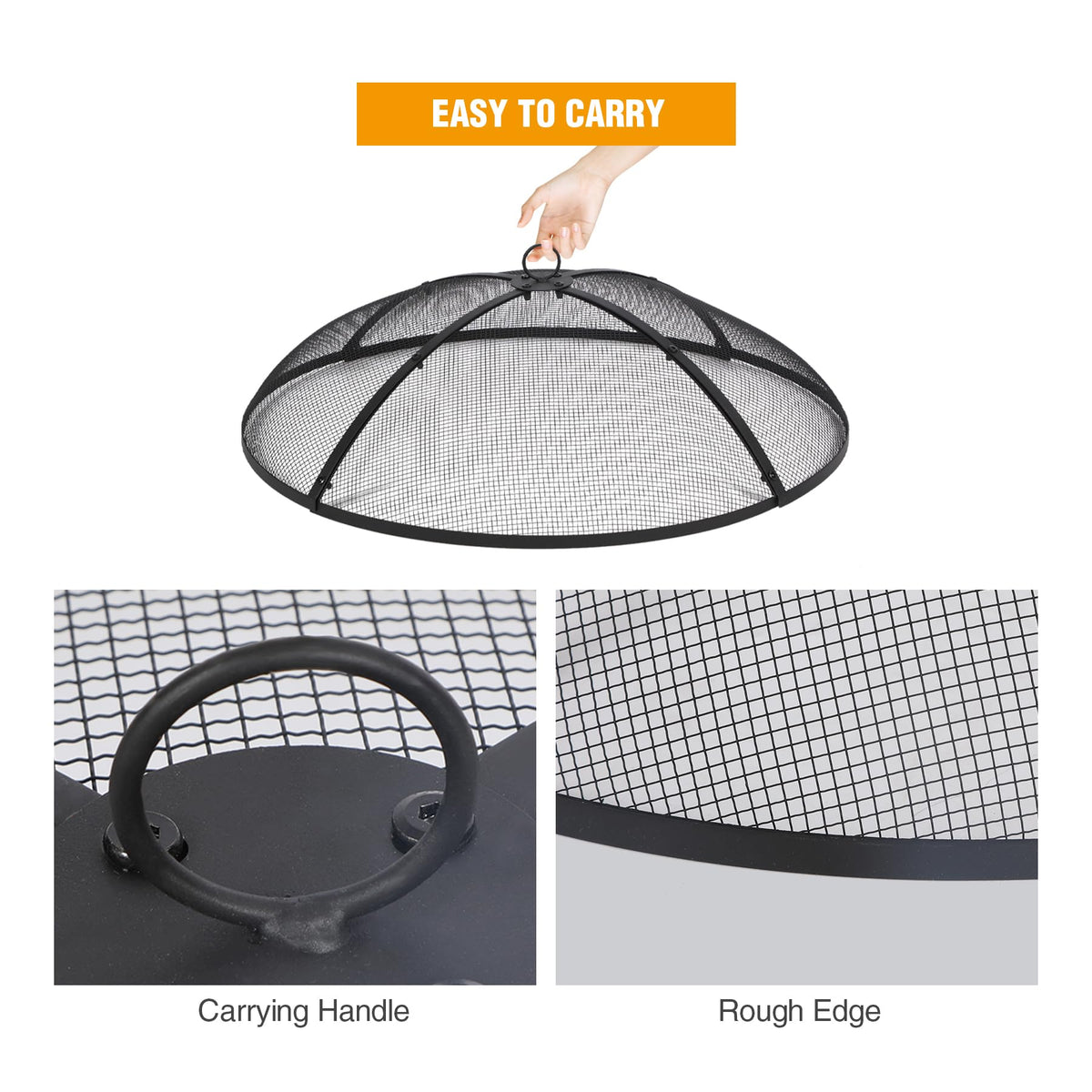 30 Inch Round Metal Fire Pit Spark Screen with Handle & Poker Y293812