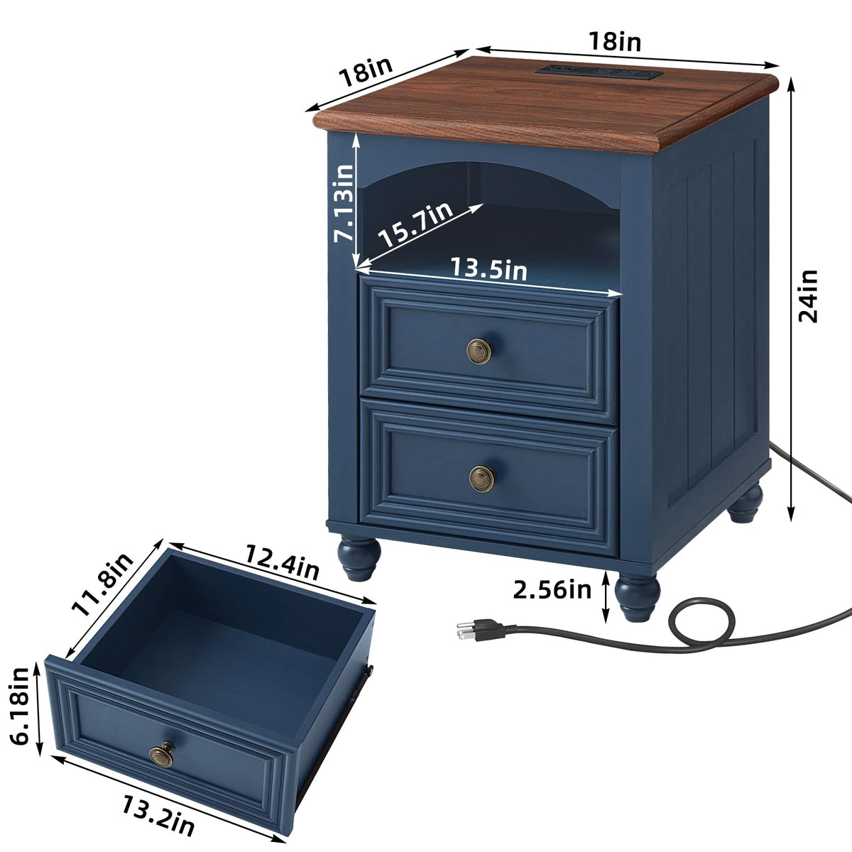 18" Nightstand with Charger Station R849