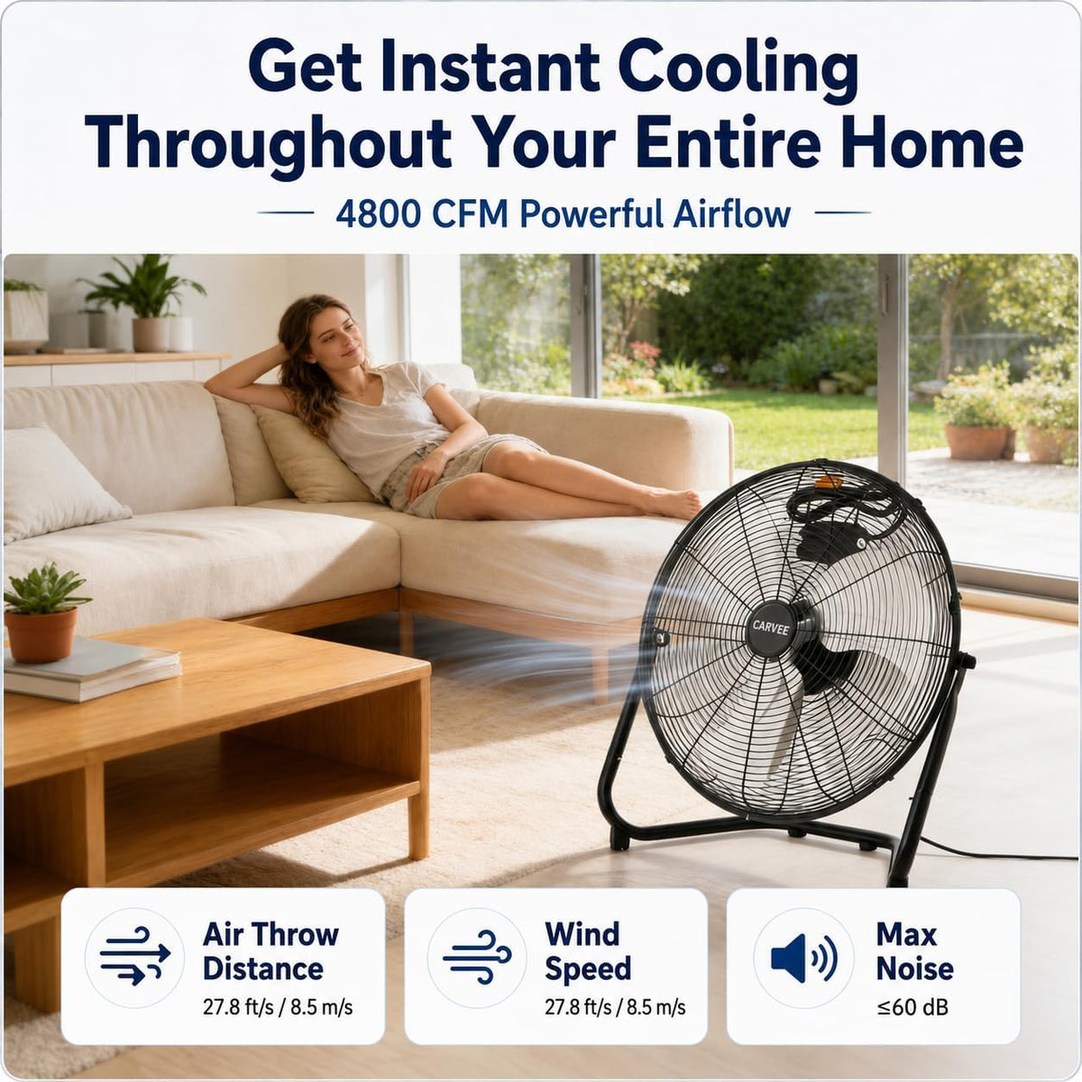 20 Inch Industrial Floor Fan, 3 Speeds, 360° Tilt E132589
