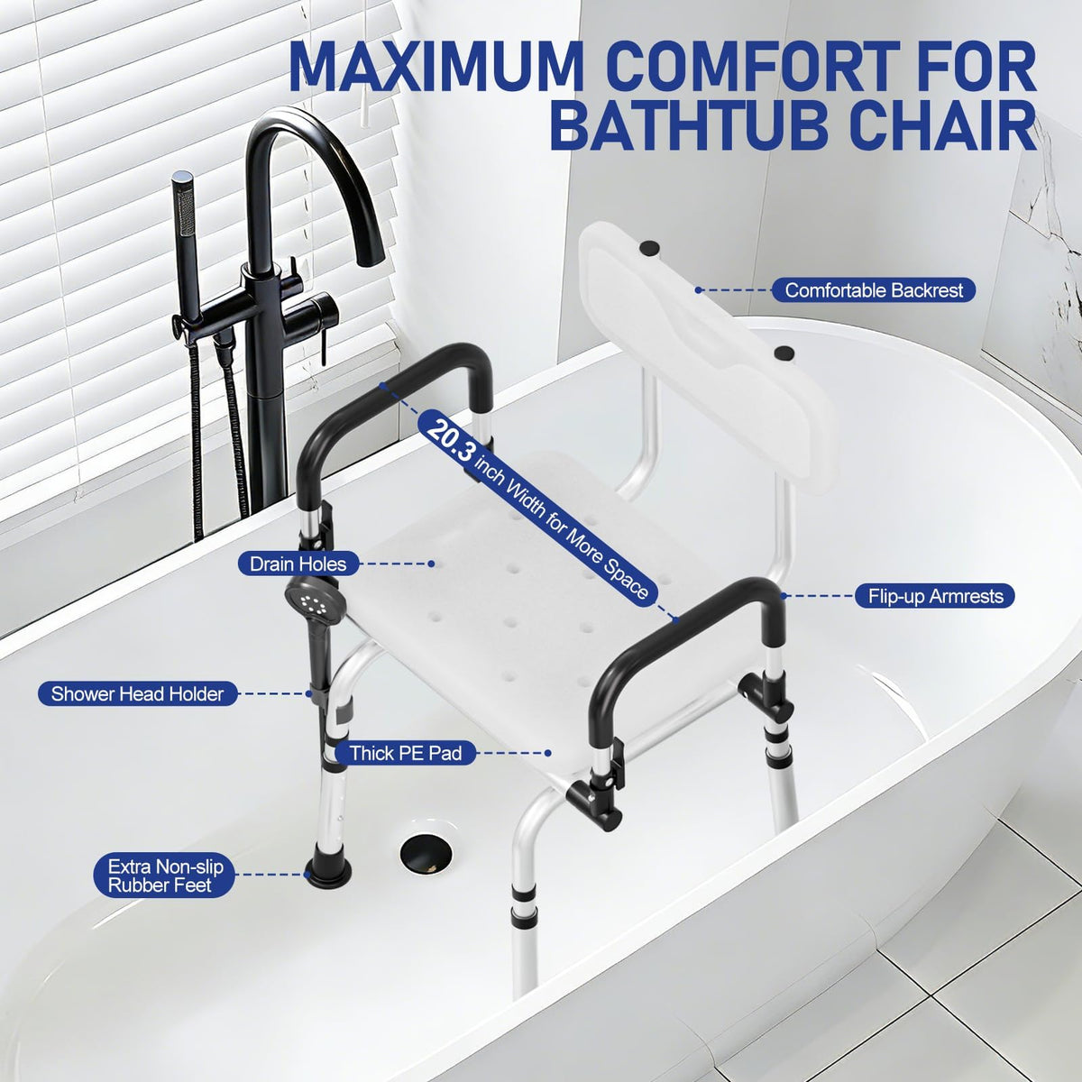 Swivel Shower Chair, 660 LBS, Adjust Height, Pivoting Arms P68517