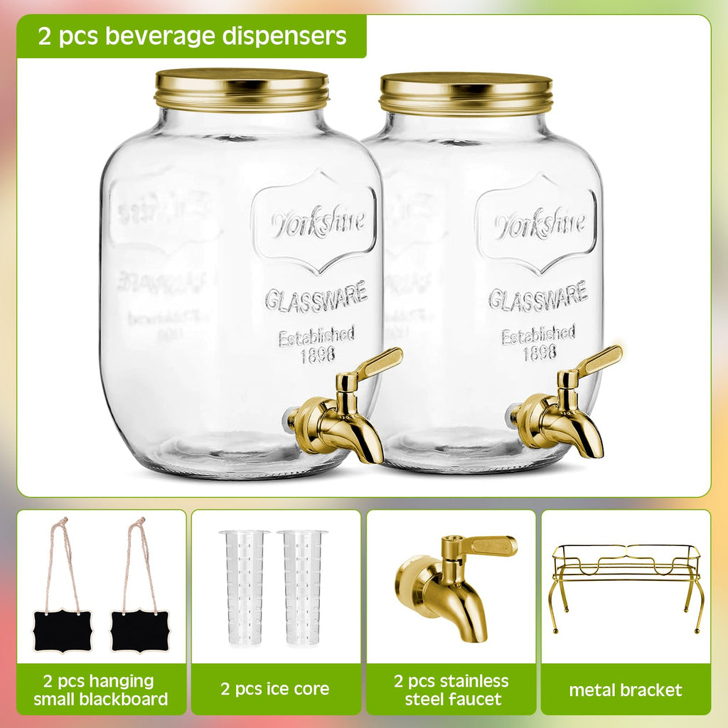2 Pcs 2 Gallon Glass Drink Dispenser with Stand U2796