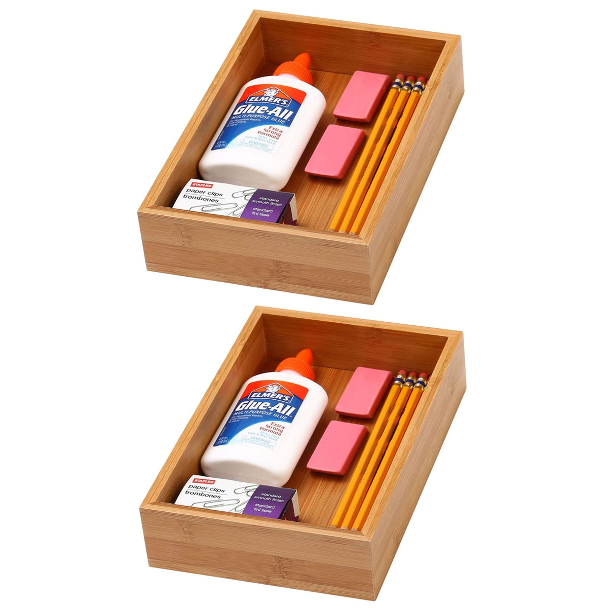 Bamboo Drawer Organizer Storage Box, 2 Pack 6x9x2 inch D234