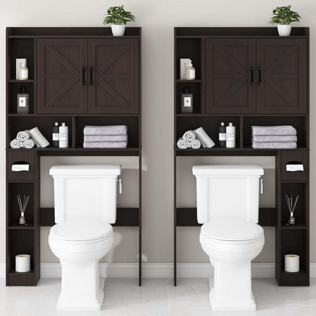 Over The Toilet Storage Cabinet with 2 Barn Doors, Espresso A742180