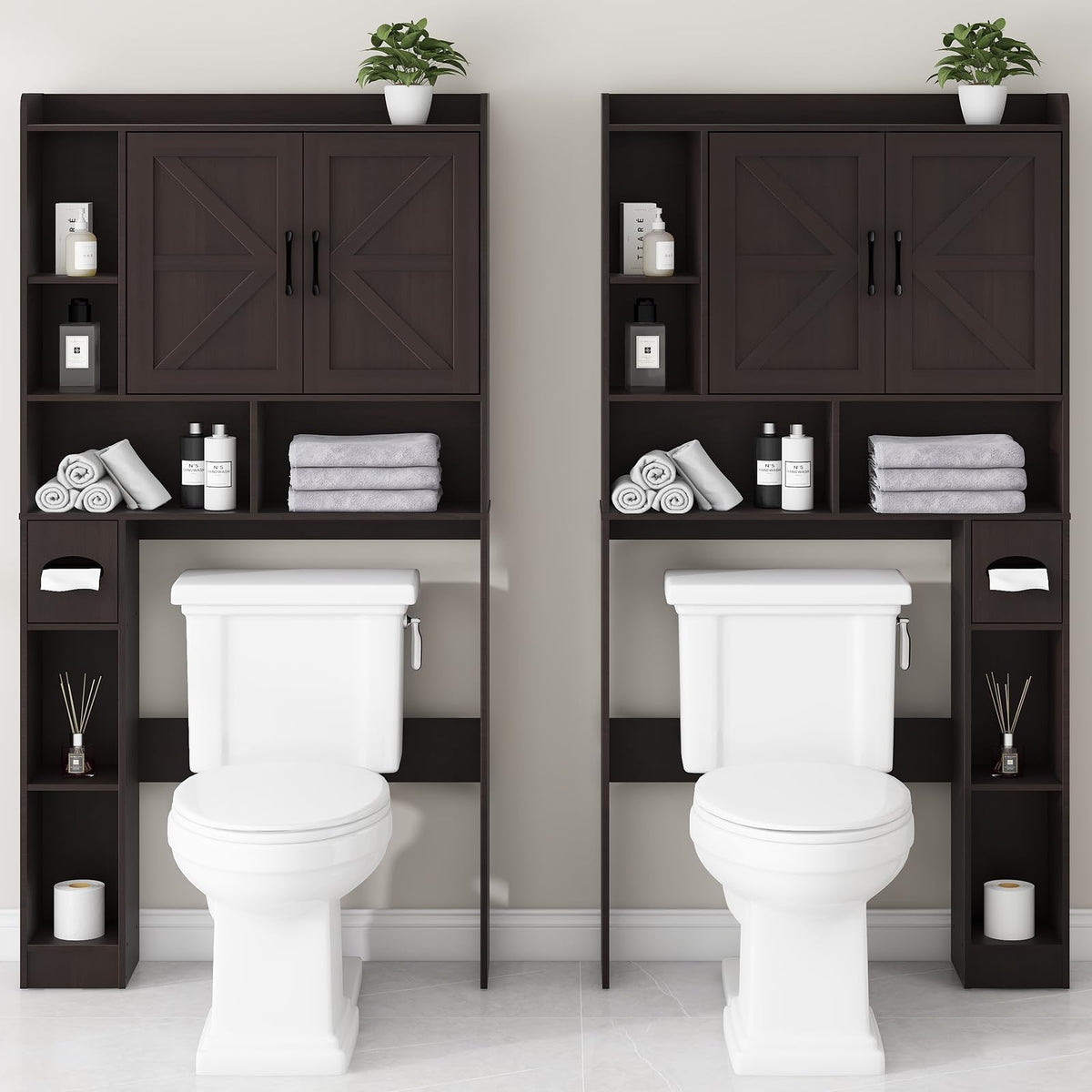 Over The Toilet Storage Cabinet with 2 Barn Doors, Espresso A742180