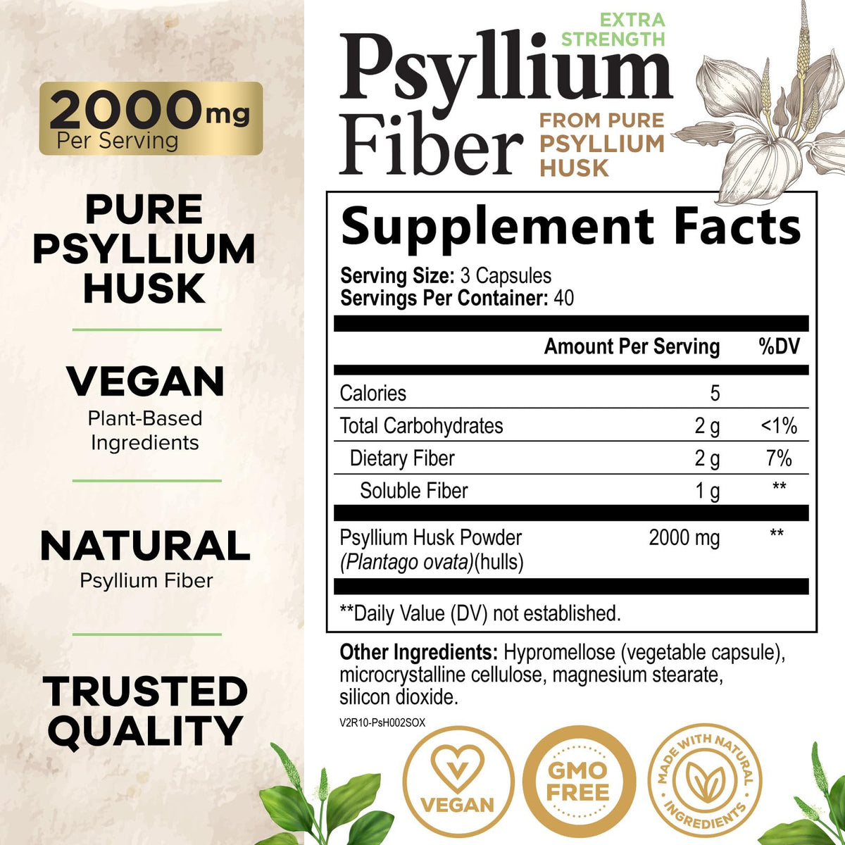 Psyllium Husk Capsules 2000 mg 120 Capsules D154038