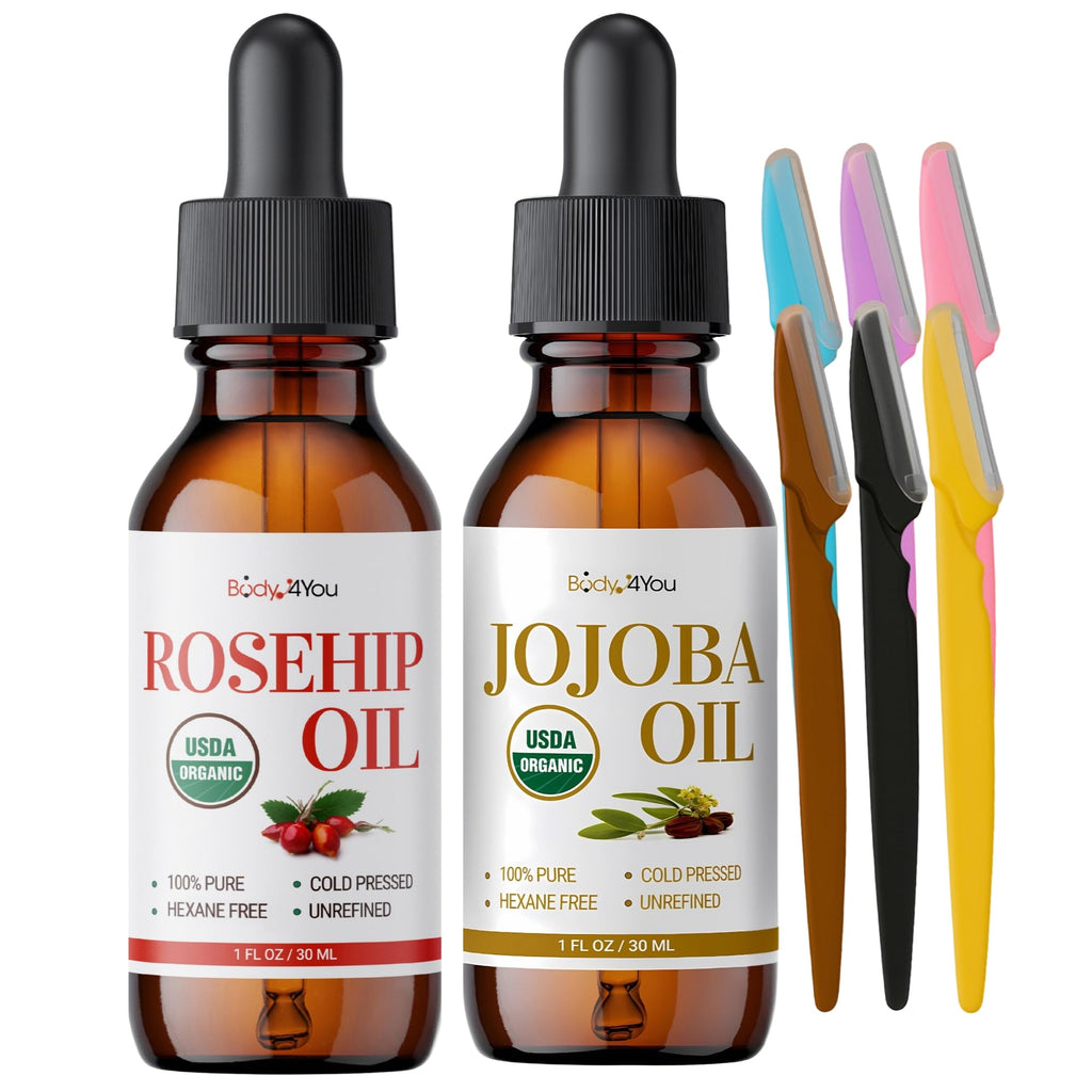 Jojoba Oil with 6PC Face Razors + Rosehip Oil Set Y146