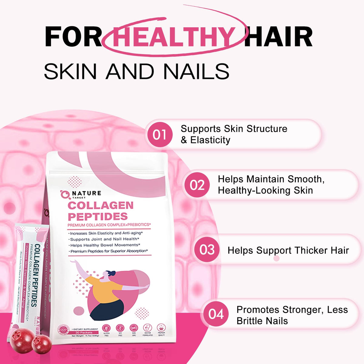 Multi Collagen Peptides Powder, 30 Stick Packs R9507