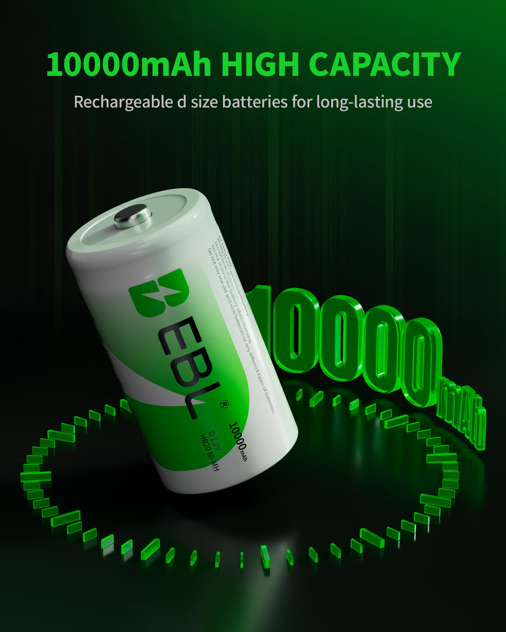 8 Pack 10000mAh Ni-MH D Rechargeable Batteries U823