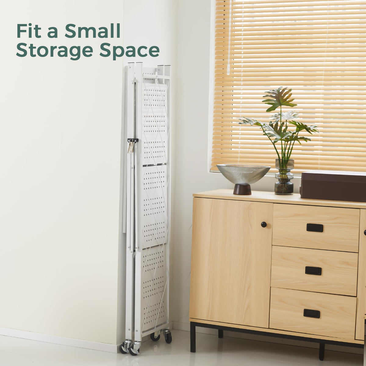 4 Tier White Metal Storage Shelves with Wheels A5607