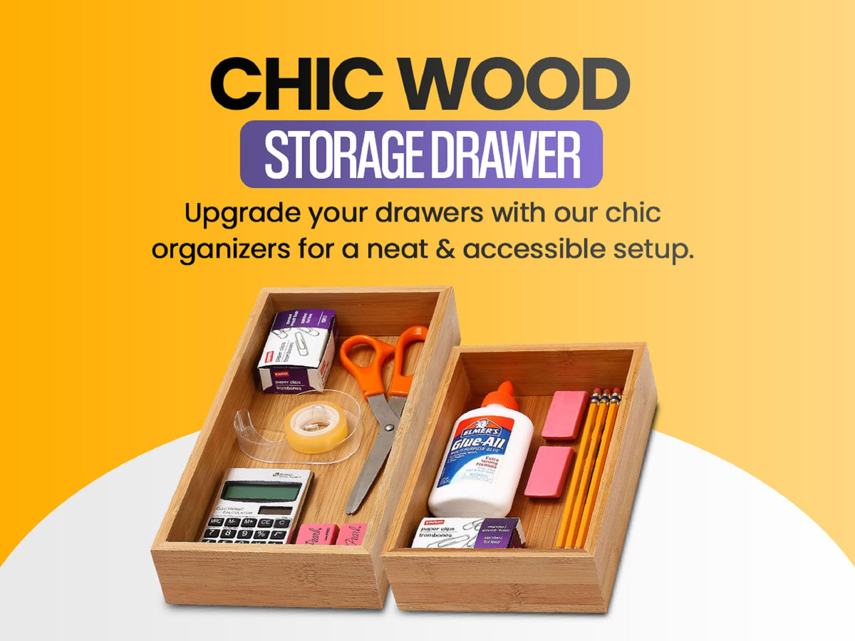 Bamboo Drawer Organizer Storage Box, 2 Pack 6x9x2 inch D234