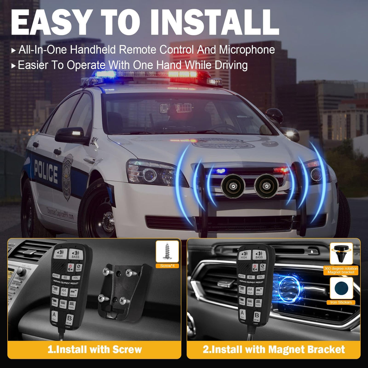 400W Multi-Tone Car Alarm Horn PA Speaker with Handheld Mic Q5154