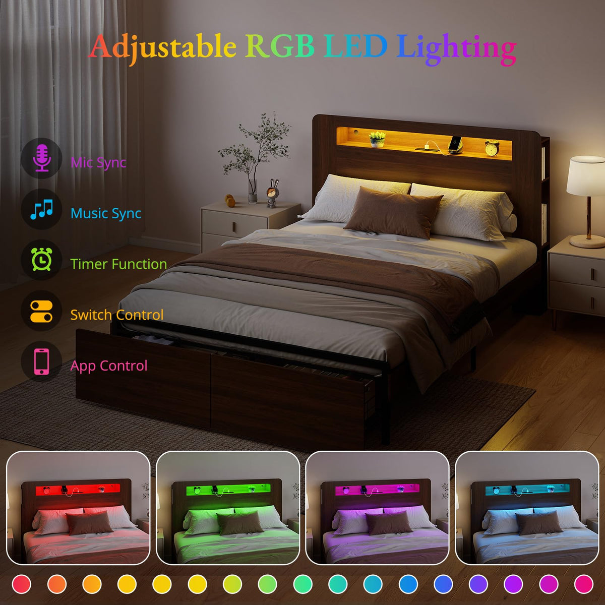 Wood Bed Frame Full with 2 Storage Drawers Q20426