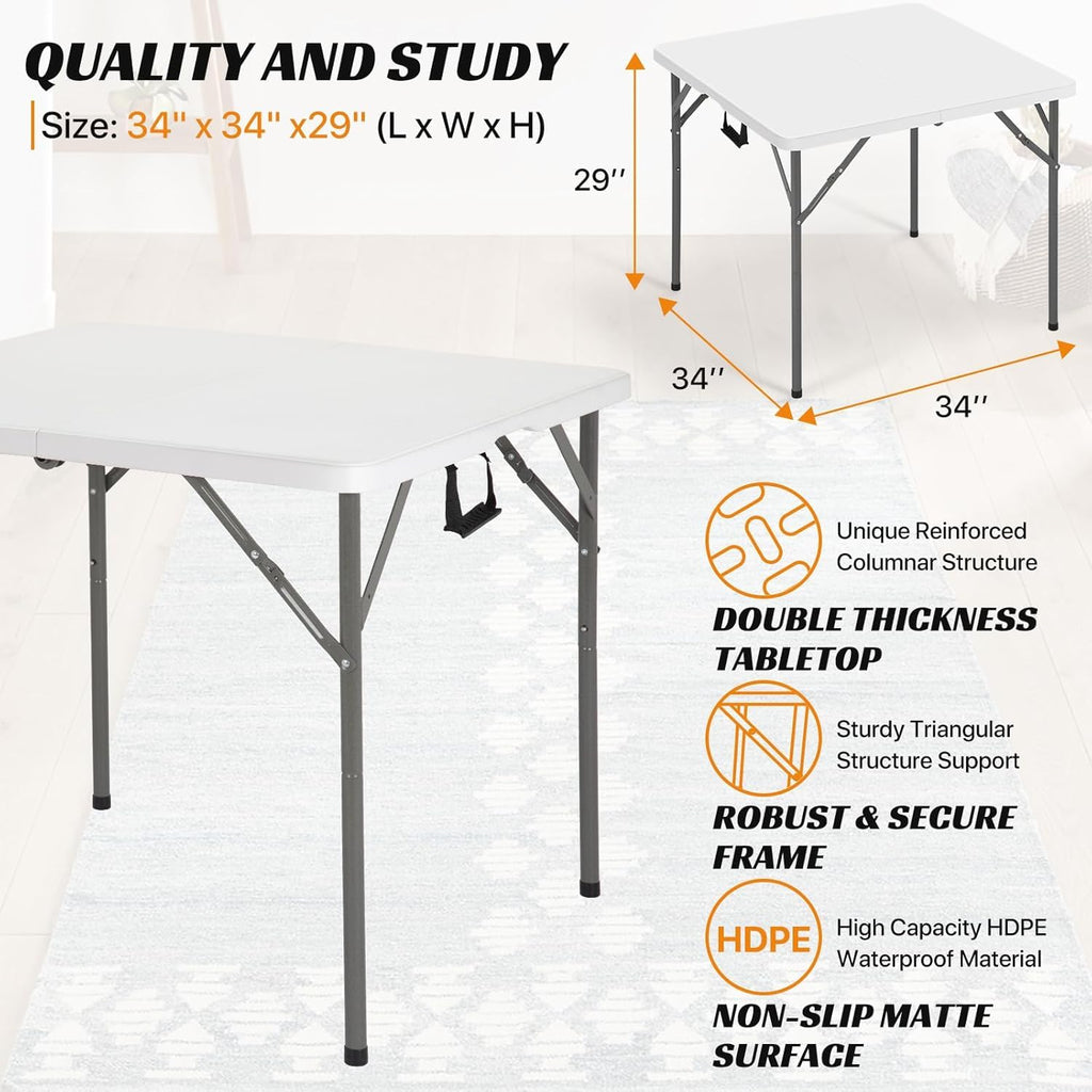 34'' White Folding Card Table with Handle & Steel Legs T919035