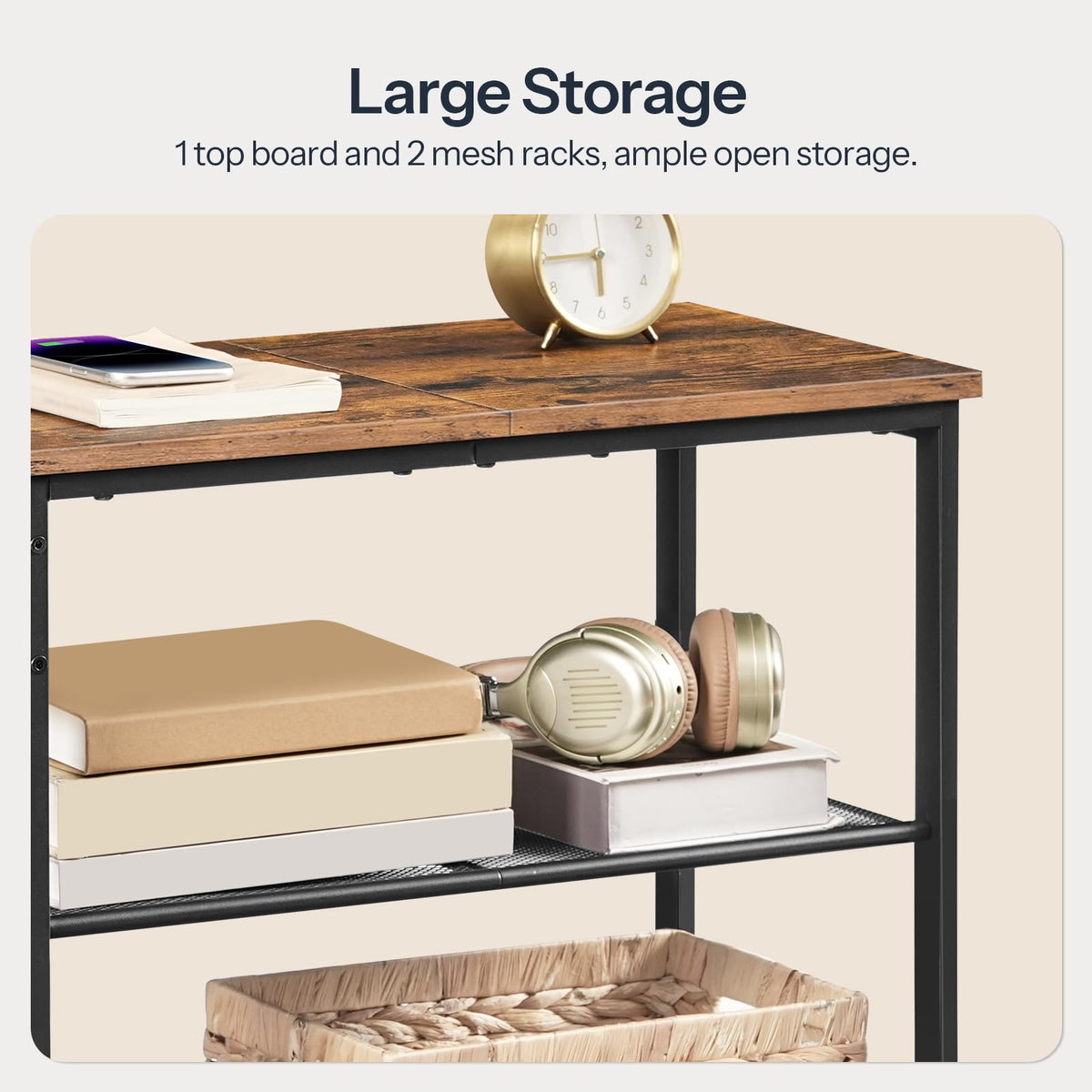 3-Tier Narrow End Table with Charging Station E379