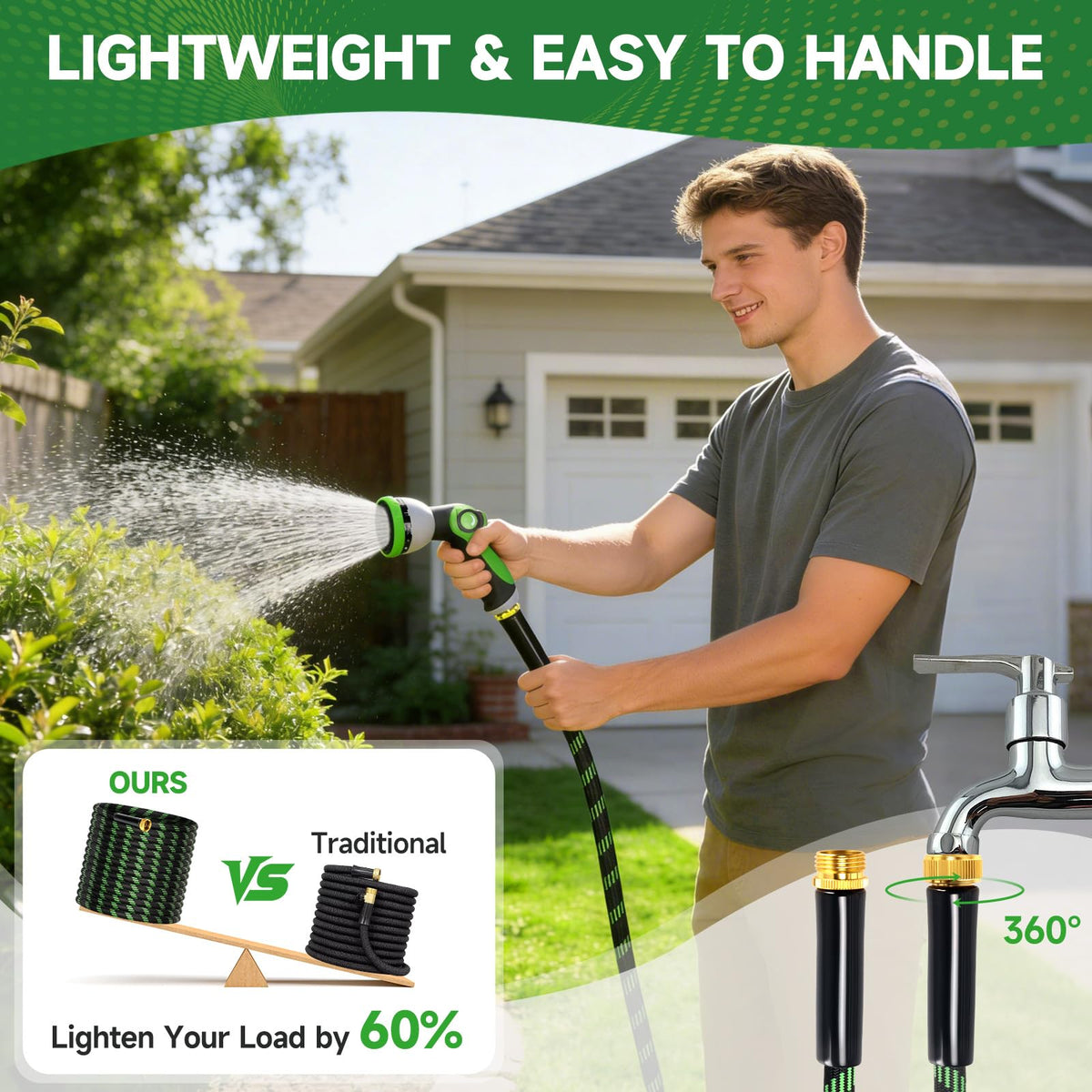100ft Flexible Non-Expandable Garden Hose with 3/4" Brass Fittings P789498