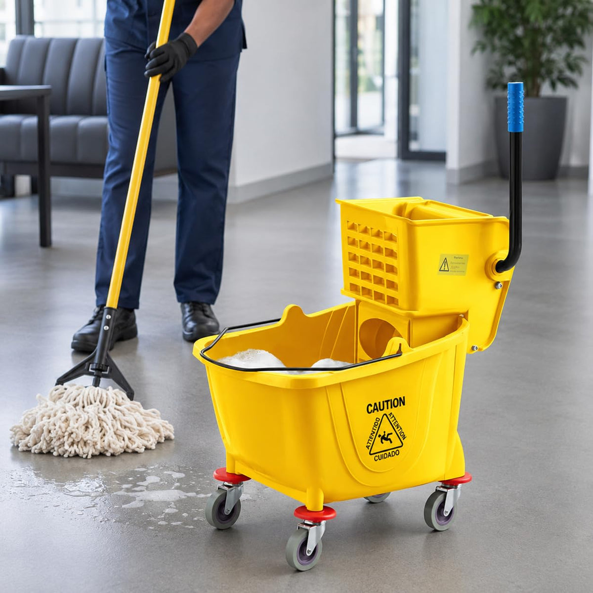 Yellow 35 Quart Mop Bucket with Wringer on Wheels L231
