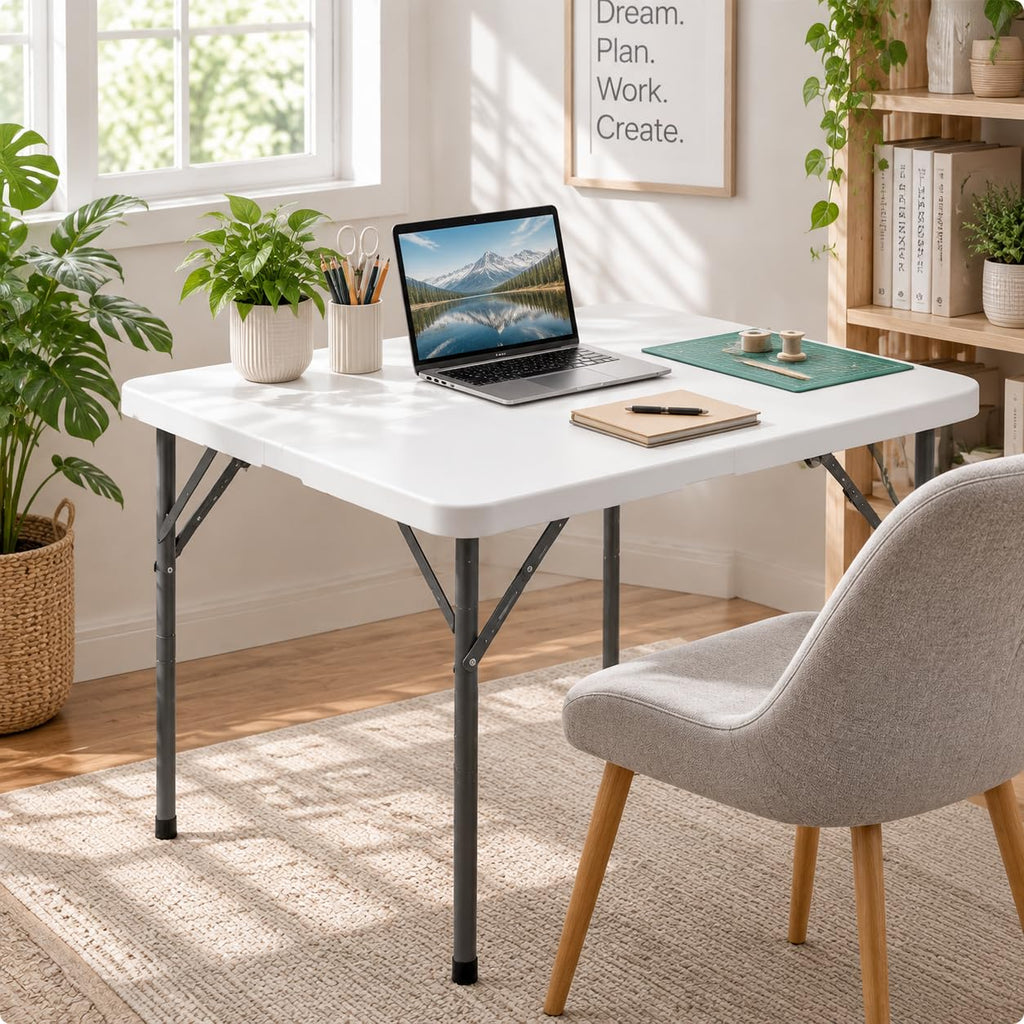 34'' White Folding Card Table with Handle & Steel Legs T919035