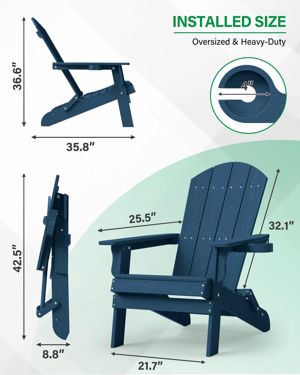 Oversized Plastic Adirondack Chair Set of 2 Navy Blue X823