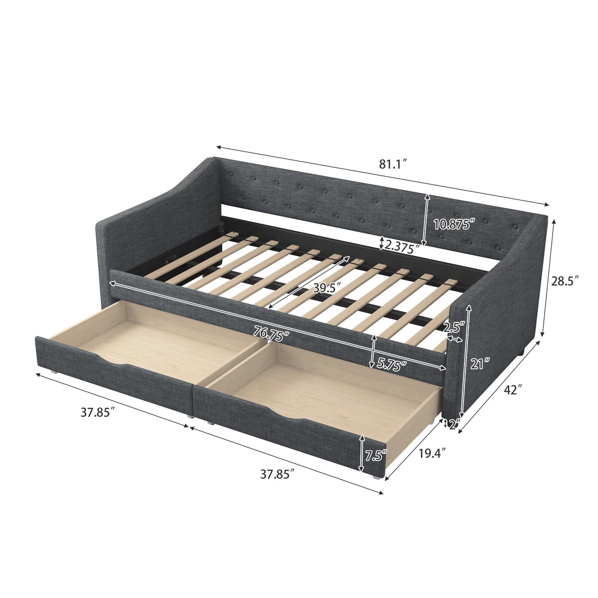 Upholstered Twin Size Daybed with Drawers I933
