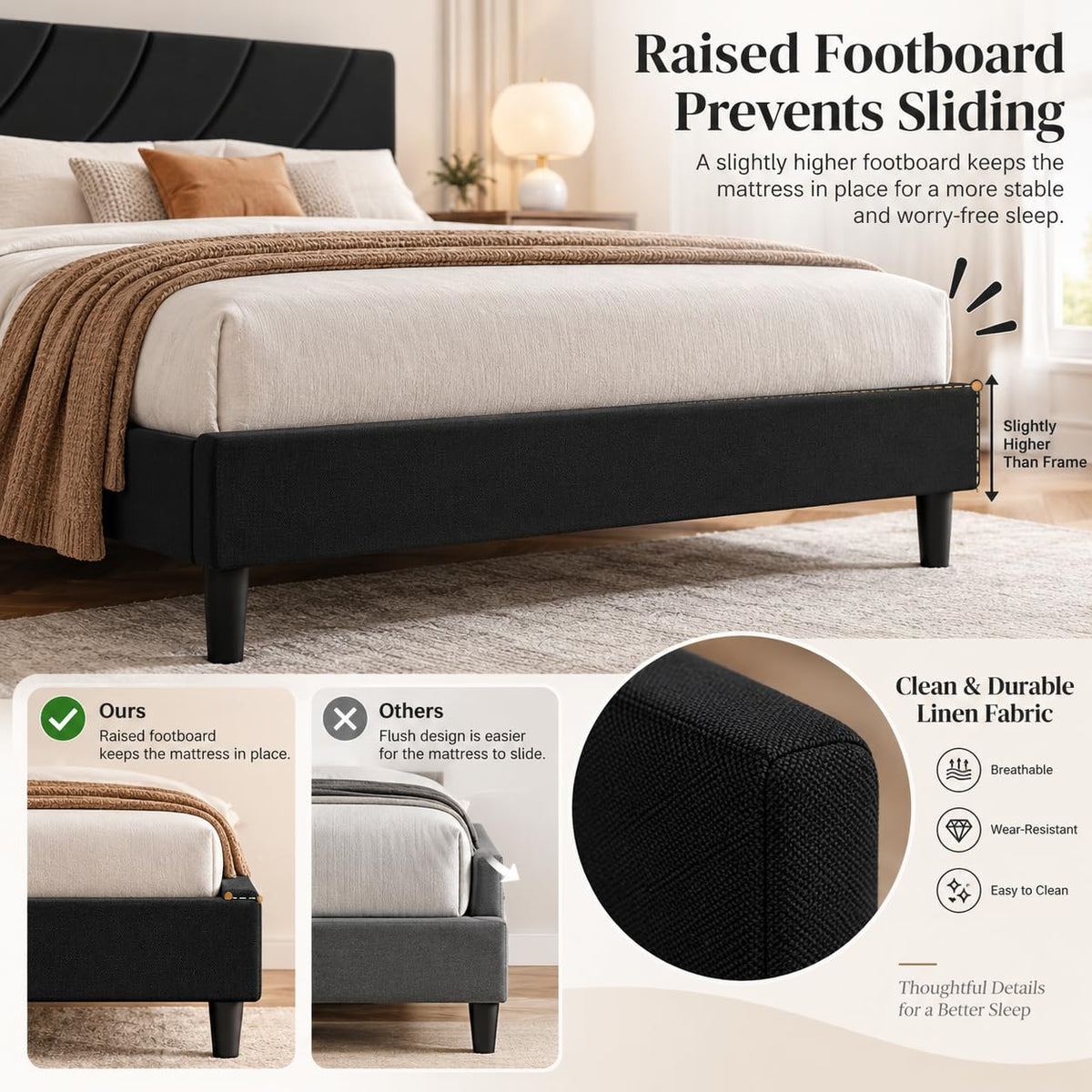 Twin Bed Frame with Adjustable Headboard, Black K669