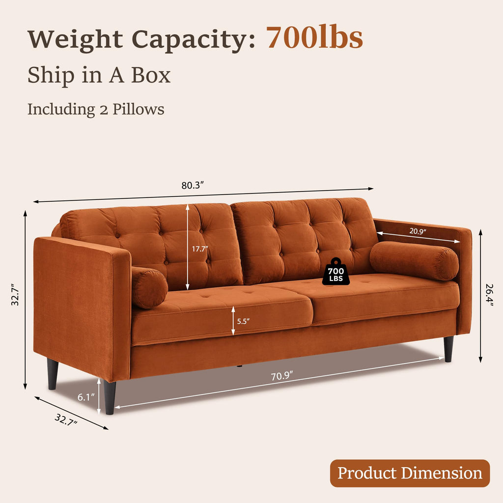 80" Velvet Sofa with Solid Wood Legs N54612