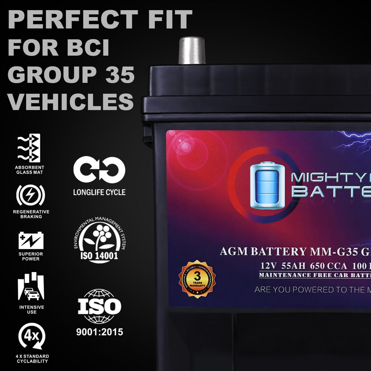 12V 55Ah AGM Replacement Battery P652322