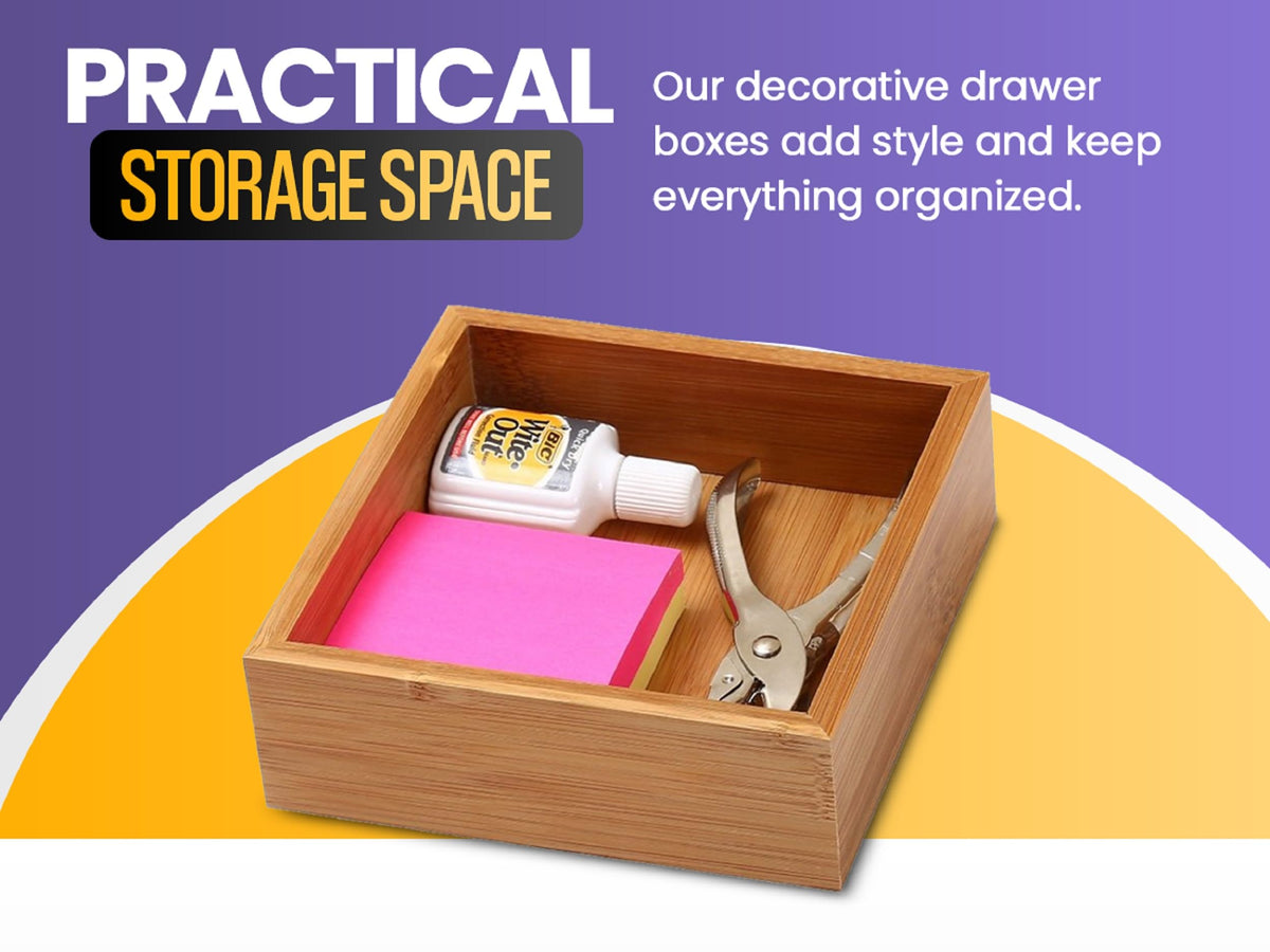 Bamboo Drawer Organizer Storage Box, 2 Pack 6x9x2 inch D234