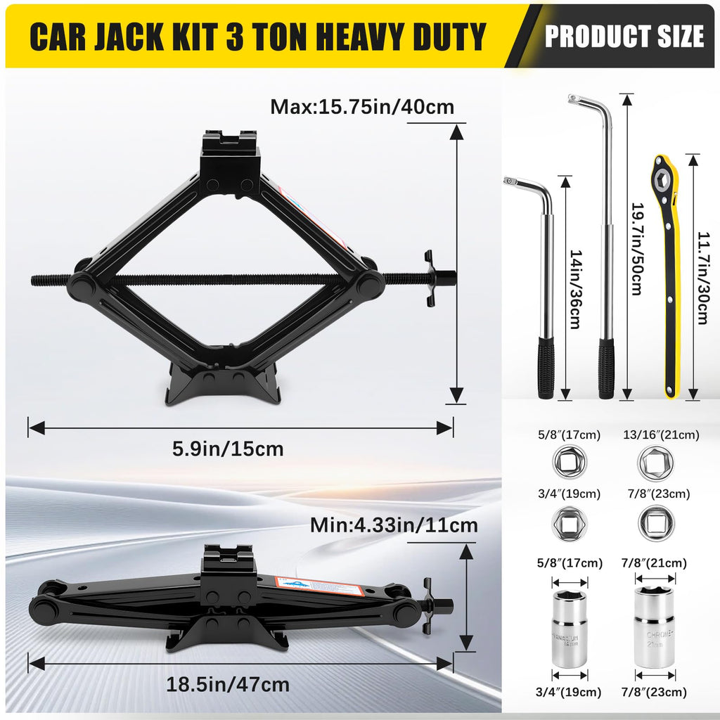 3 Ton Portable Scissor Car Jack with Wheel Wrench N543