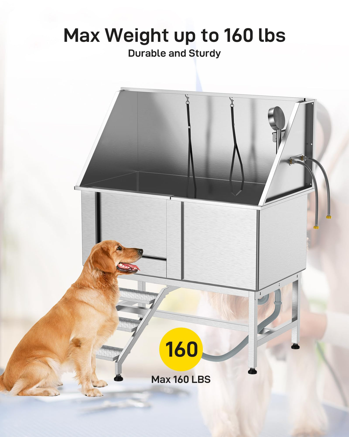 Stainless Steel Dog Grooming Bathtub with Removable Ramp V715