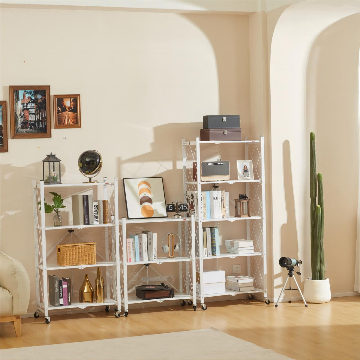 4 Tier White Metal Storage Shelves with Wheels A5607