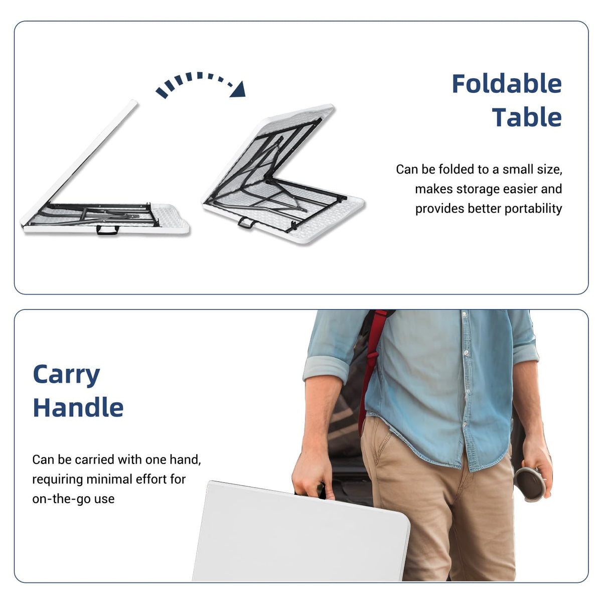 6ft Heavy Duty White Folding Table with Carrying Handle S954