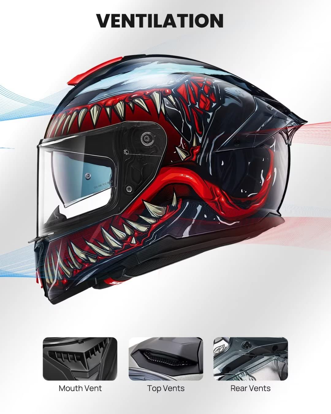 Full Face Dual Visor Motorcycle Helmet with Rear Wing B935