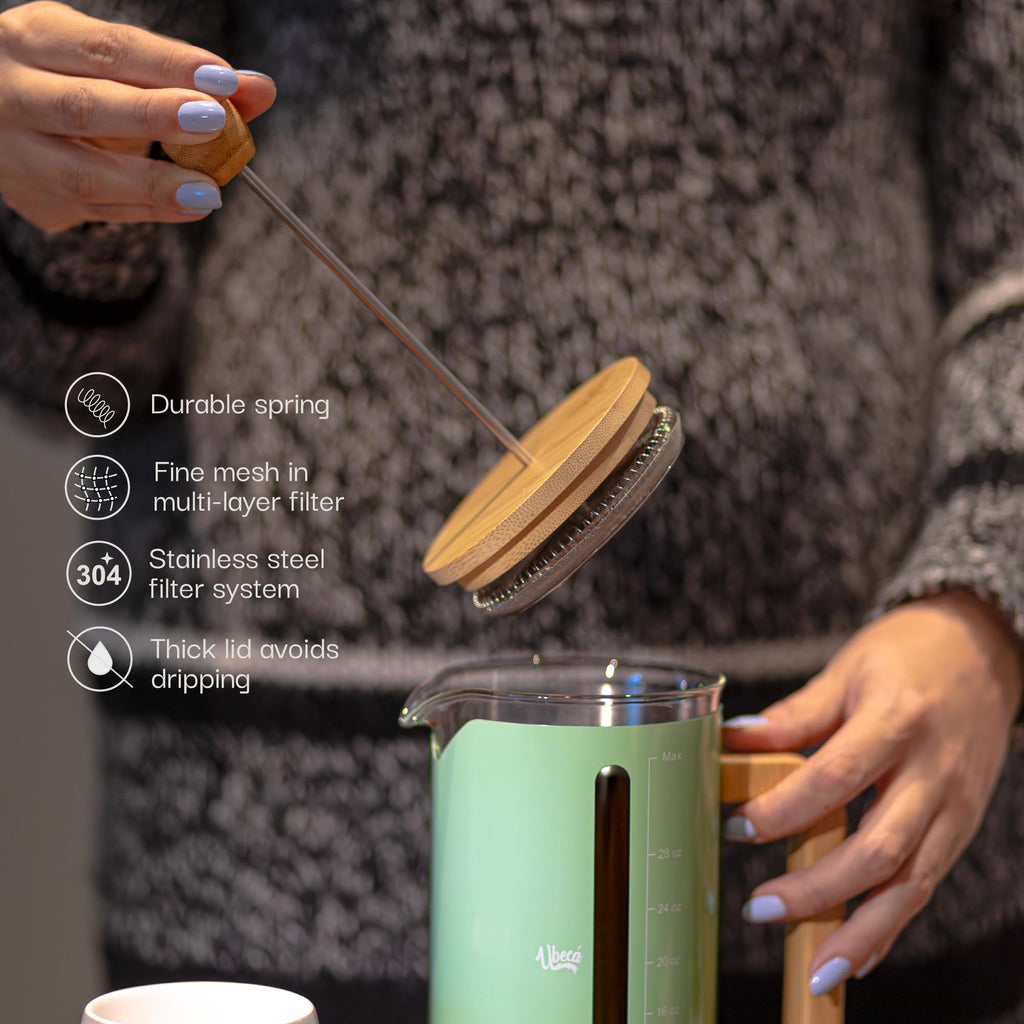 34 oz Mint Green Borosilicate Glass French Press F676