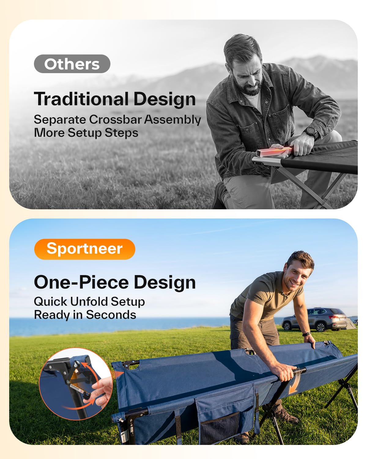 Camping Cot 78.3"x28.7"x14.6" Heavy Duty Folding Bed Support 330 Lbs K984
