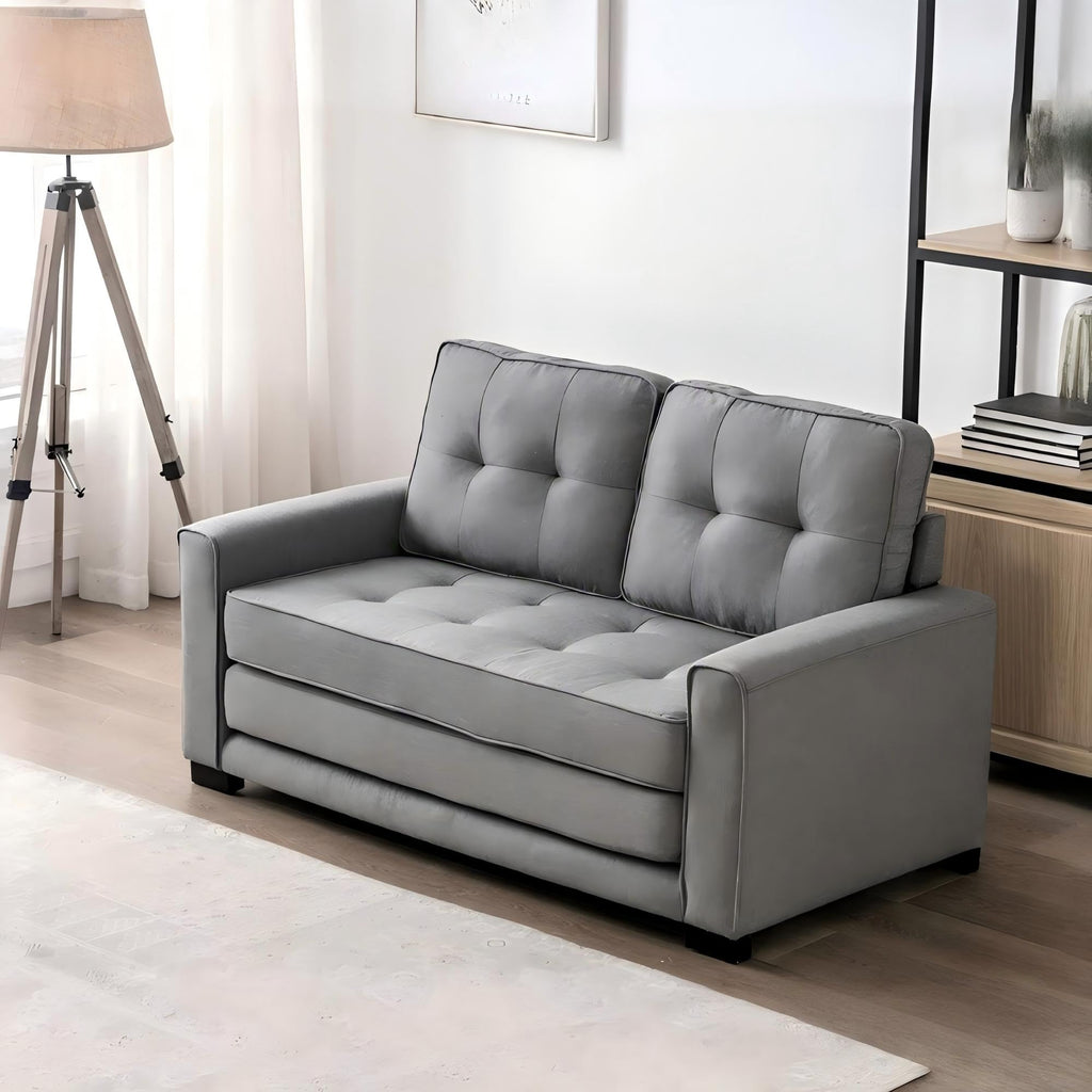 Light Gray Tufted Pull-Out Sleeper Loveseat A649