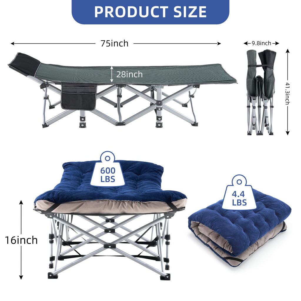 Blue Camping Cot with Cushion, Pillow and Carry Bag O19988