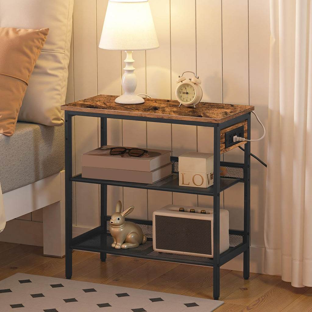 3-Tier Narrow End Table with Charging Station E379