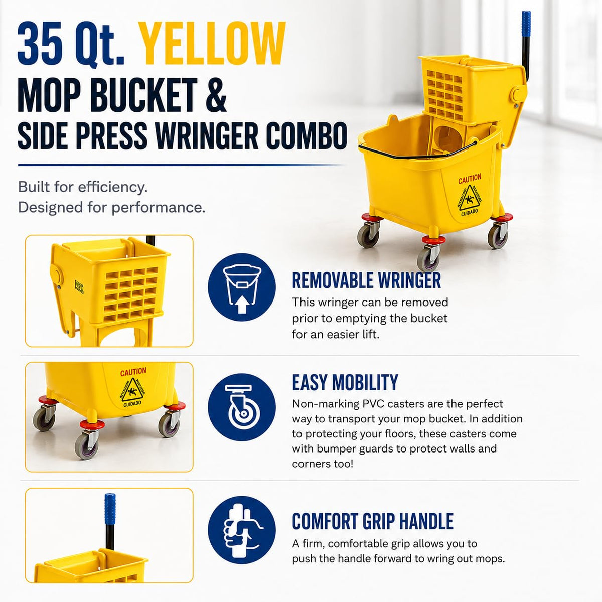 Yellow 35 Quart Mop Bucket with Wringer on Wheels L231