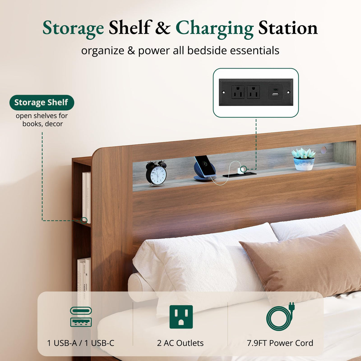 Wood Bed Frame Full with 2 Storage Drawers Q20426